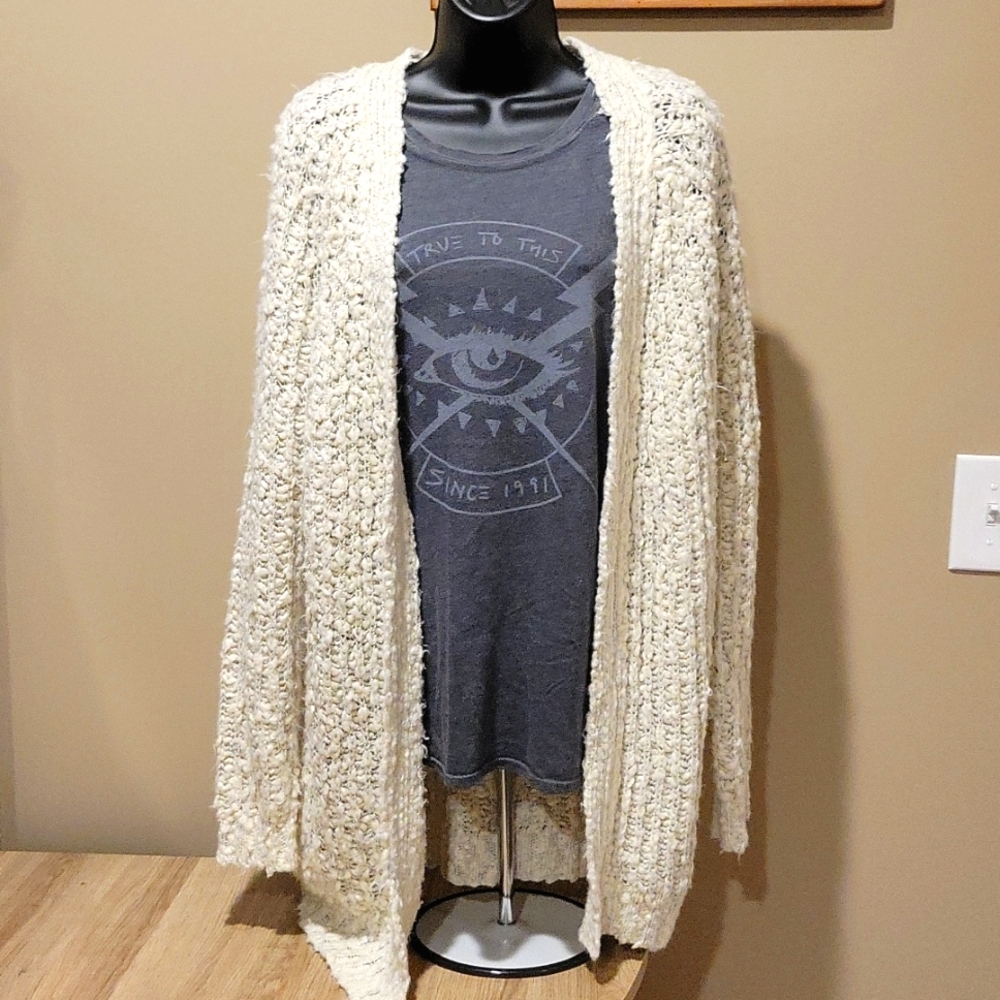 Women's Natural Fuzzy Popcorn Knit Cardigan, Ivory 0X